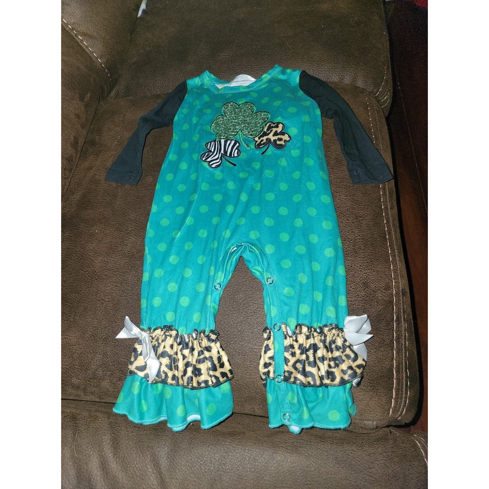Marie nicole 1 piece romper st Patrick's day 4 leaf  clovers size‎ 6 12 months